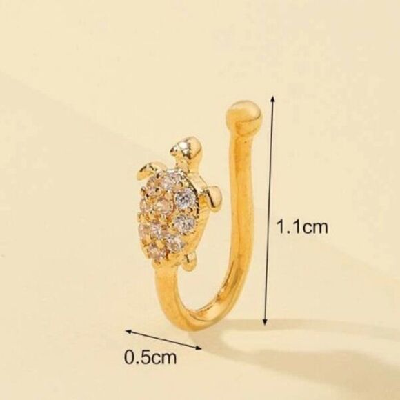 GOLD DIAMOND TURTLE NOSE RING/CUFF - Picture 3 of 4